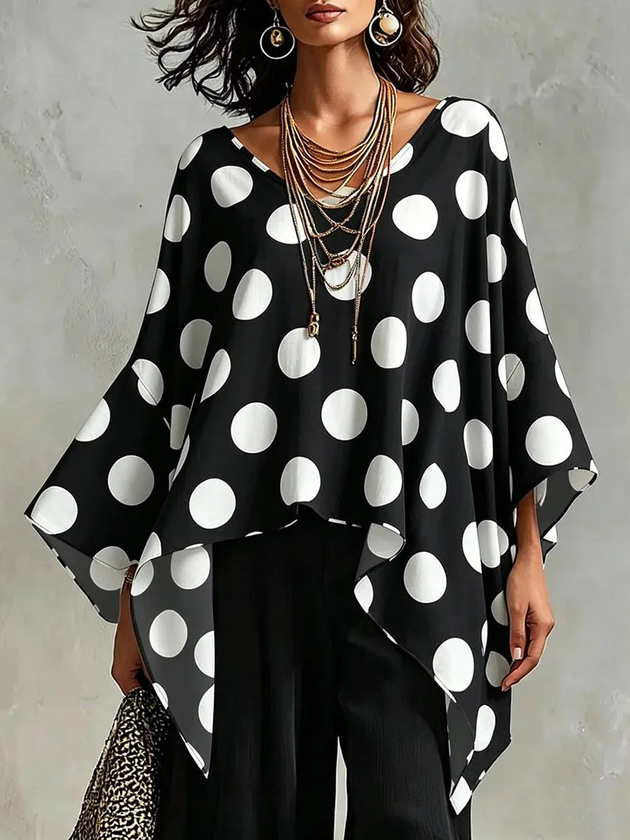 Avenza Asymmetrical Polka Dot Blouse