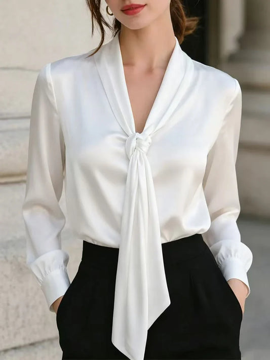 Lorena Satin Tie Neck Blouse
