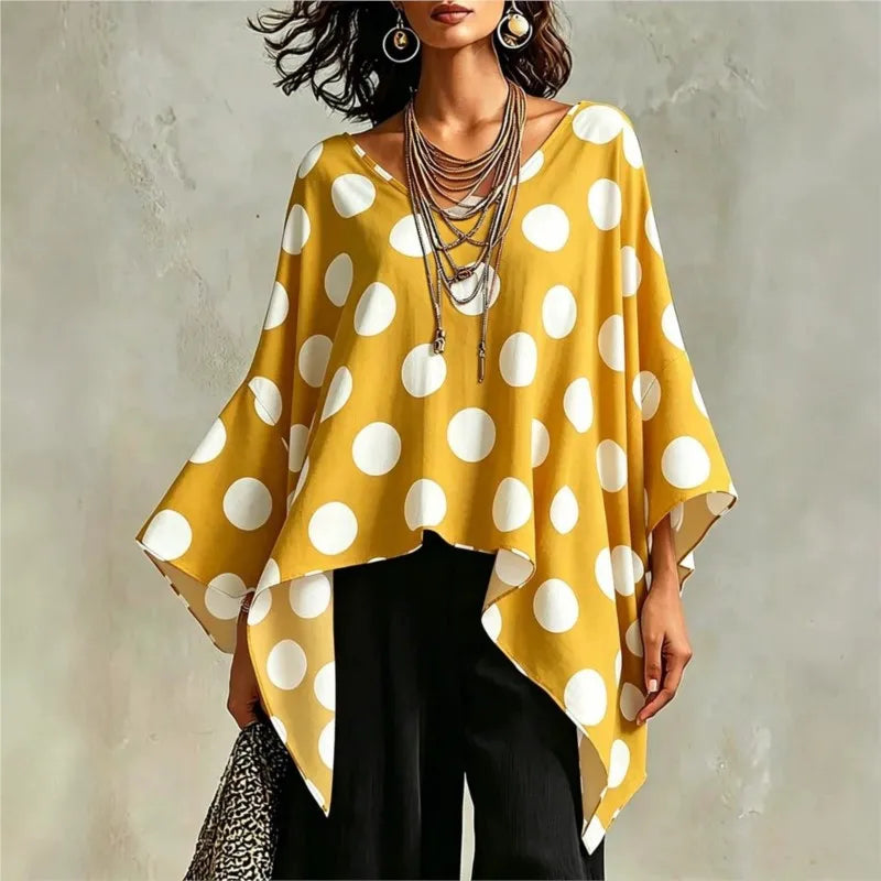 Avenza Asymmetrical Polka Dot Blouse