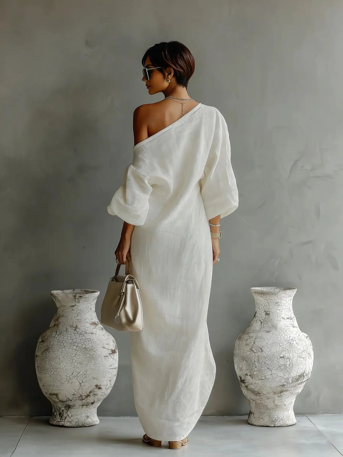 Violet Linen One Shoulder Dress