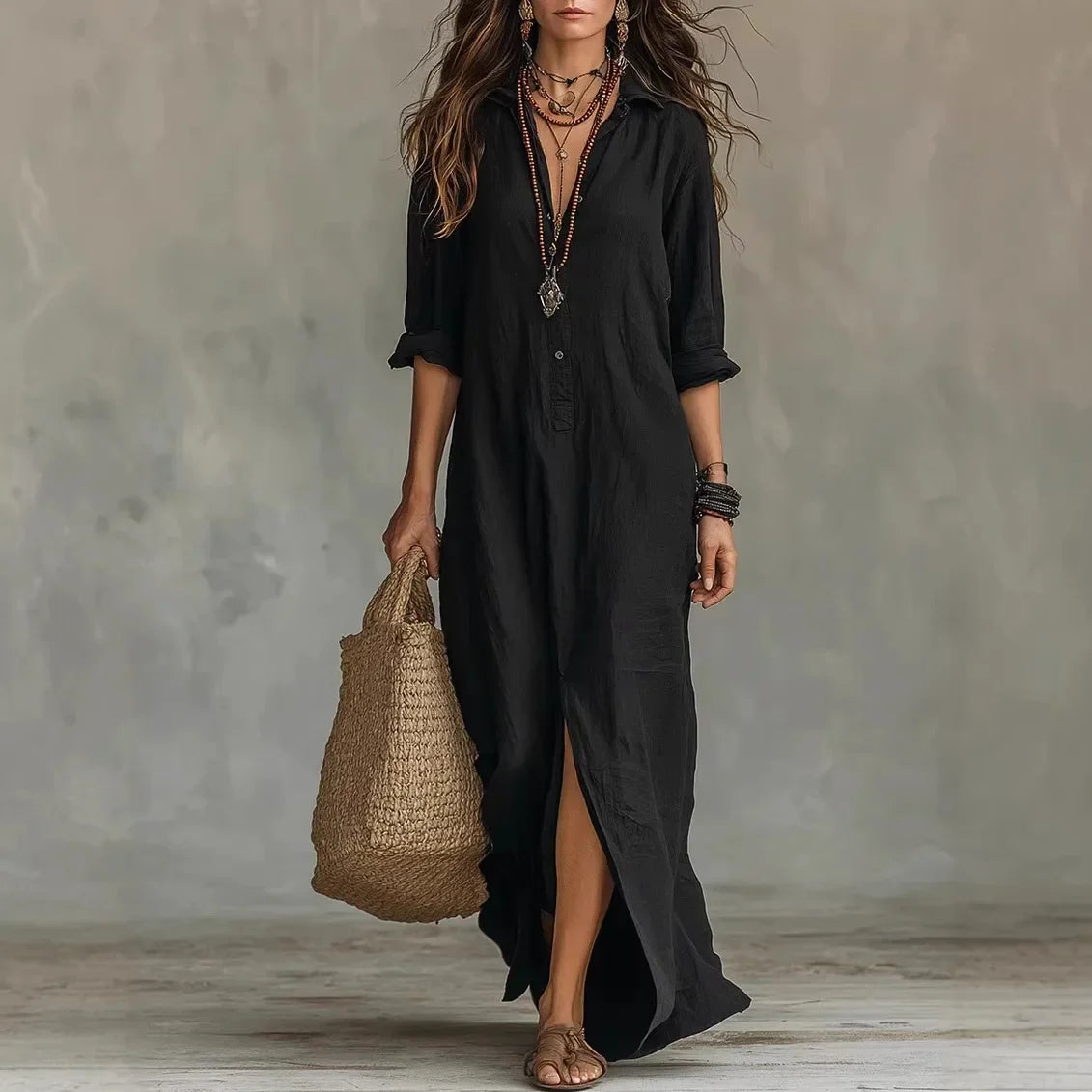 Serena Linen Long Shirt Dress