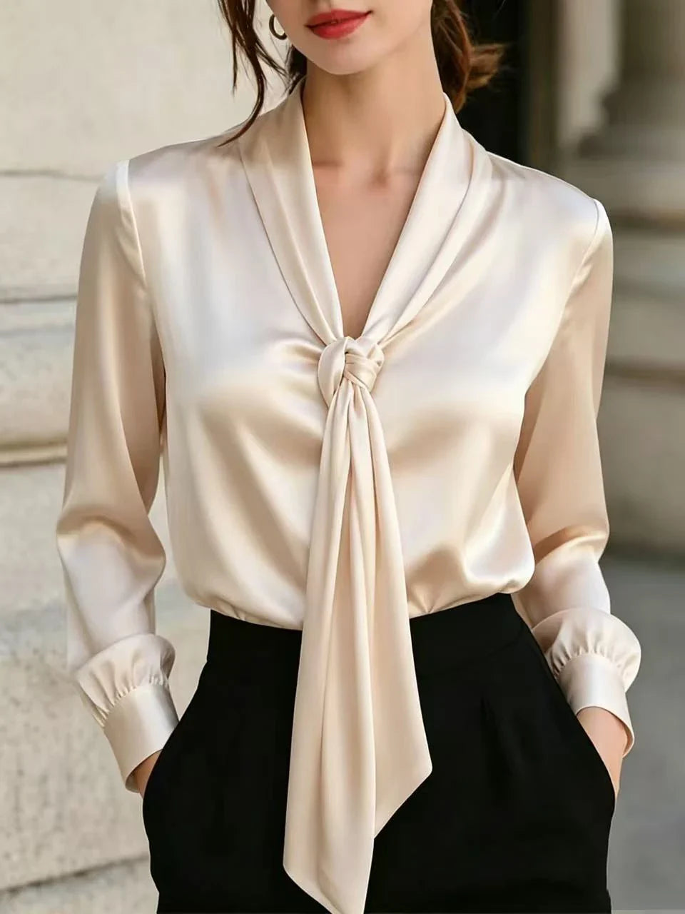 Lorena Satin Tie Neck Blouse