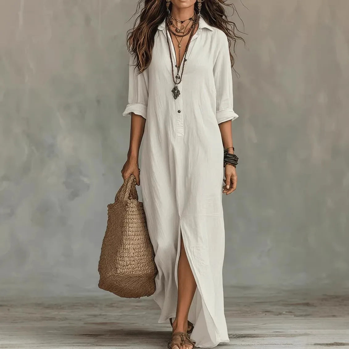 Serena Linen Long Shirt Dress