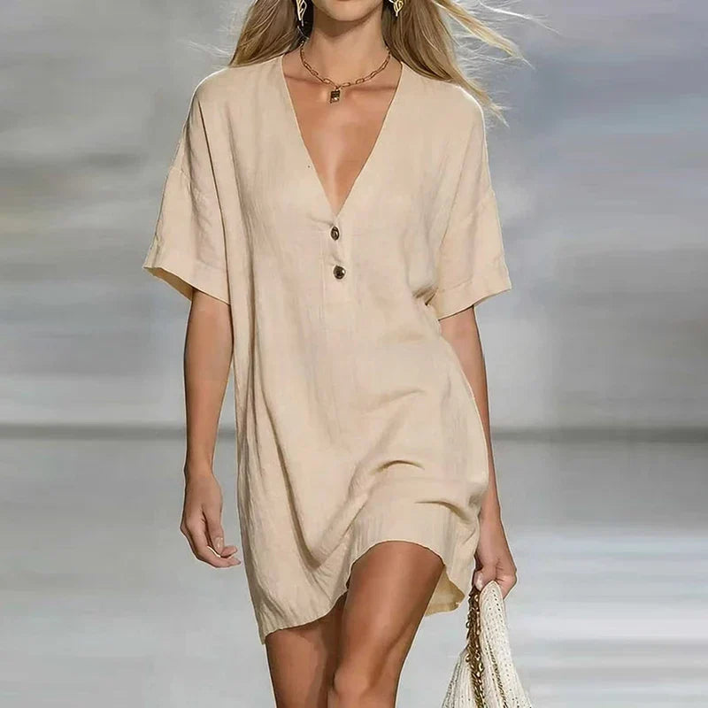 Liora V Neck Linen Shirt Dress