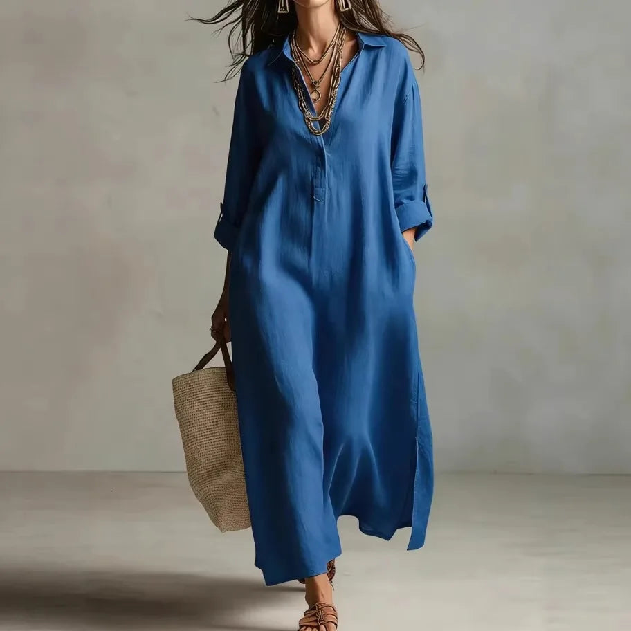 Elora Linen Long Shirt Dress