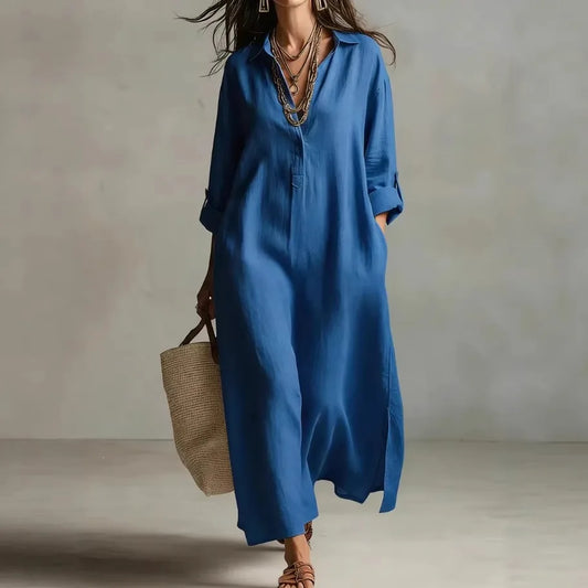 Elora Linen Long Shirt Dress