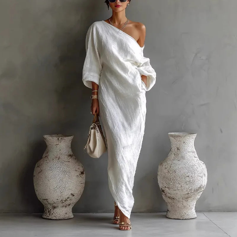 Violet Linen One Shoulder Dress