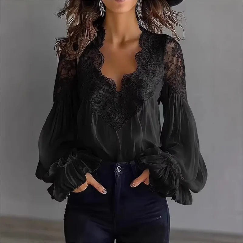 Elodie Lace Trim Chiffon Blouse