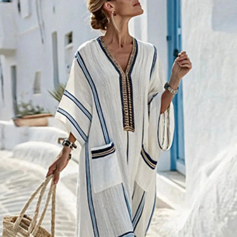 Santorini Striped Kaftan Dress