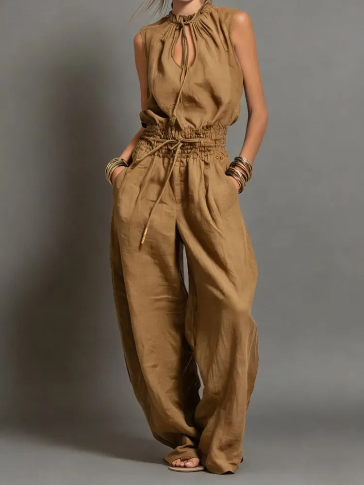 Nikkie Drawstring Wide Leg Jumpsuit
