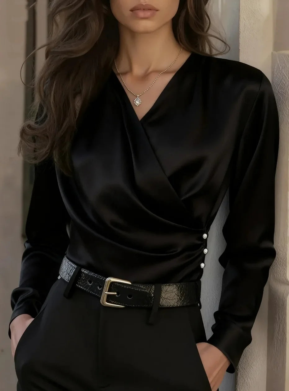 Amara Elegant Draped Satin Blouse