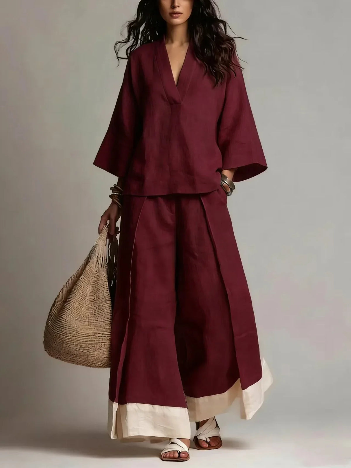 Claire V Neck Linen Set