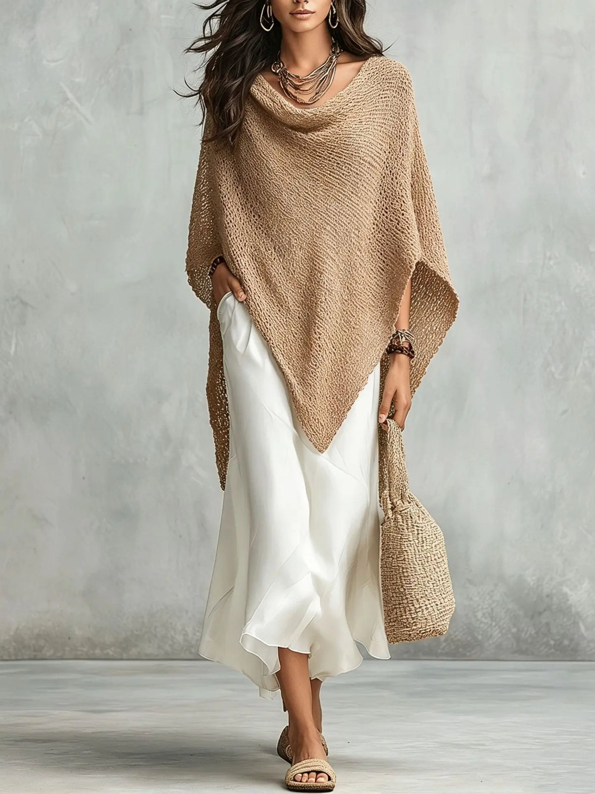 Noami Knit Poncho Maxi Dress Set